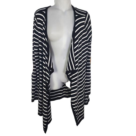 Market & Spruce Cardigan Womens Large Jeana Striped Elbow Patch Black White Knit - Picture 1 of 11